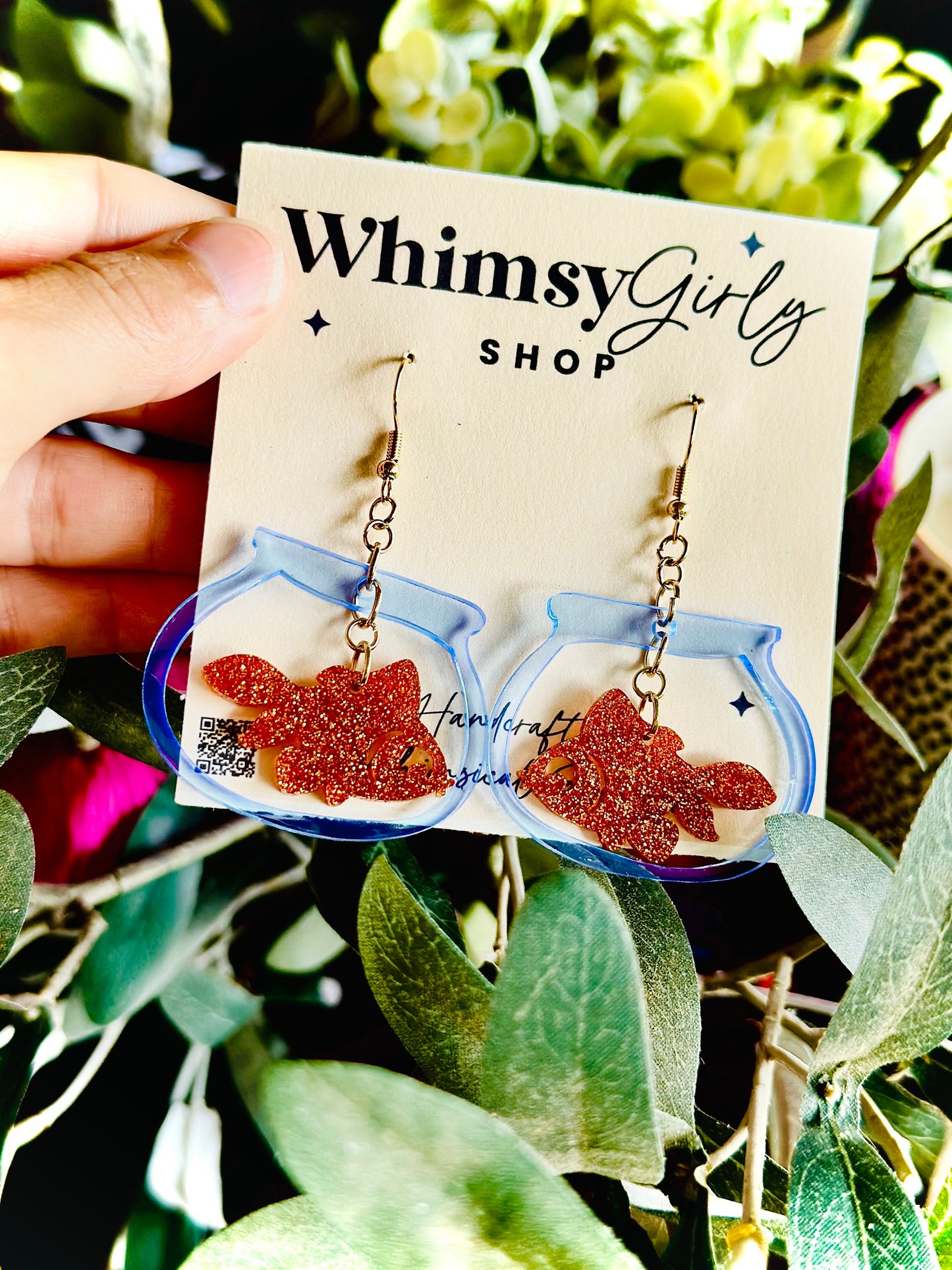 Glitter Goldfish Bowl Dangles – Handmade Whimsical Earrings