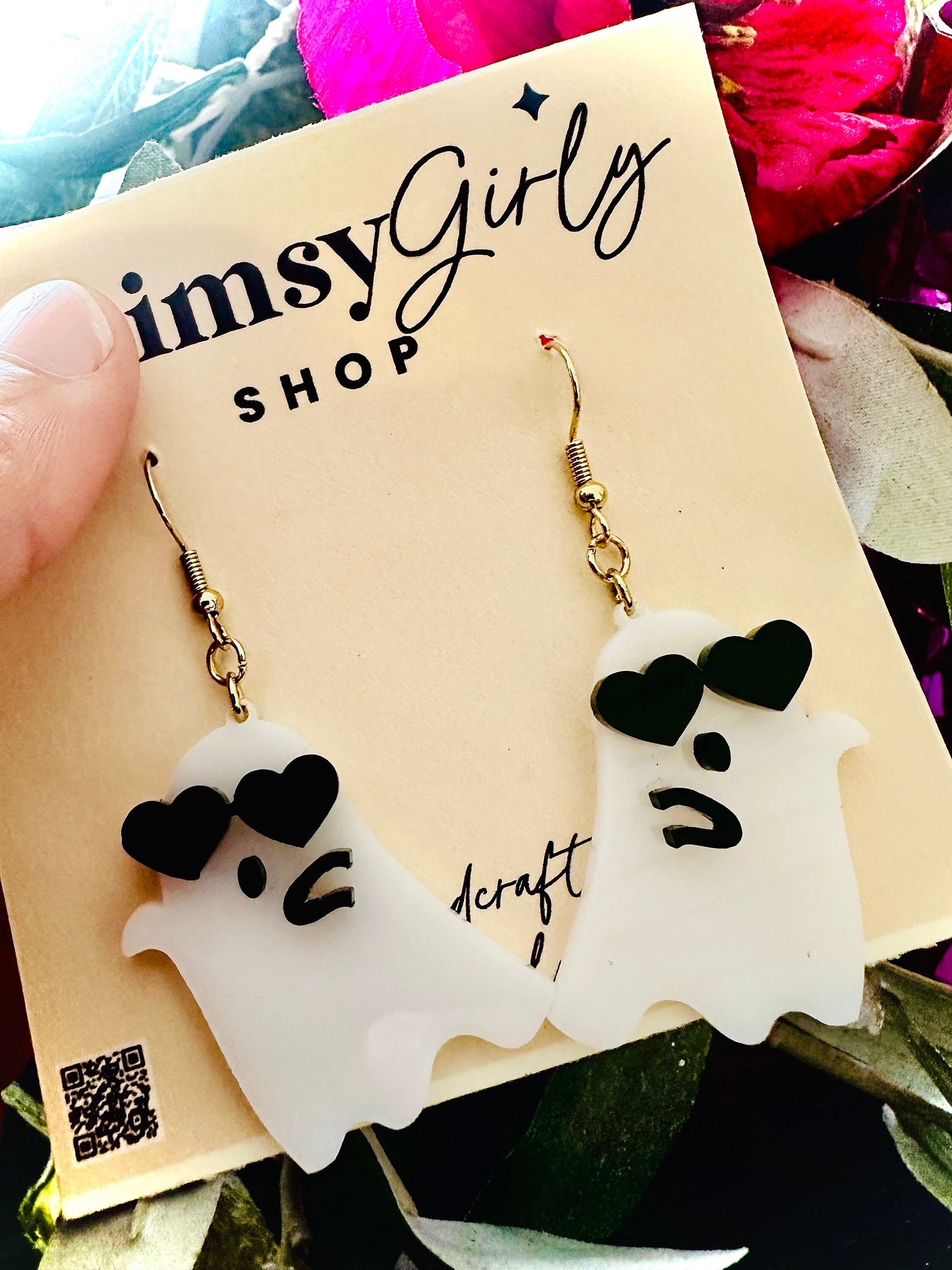 Funky Heart Ghost Earrings Dangle, Quirky Aesthetic Jewelry, Cool Fall Spooky Earrings