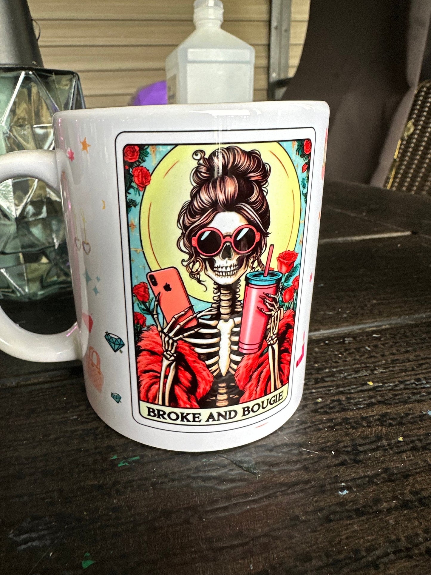 Skeleton Broke and Bougie Tarot Card Mug, Skeleton Coffee Mug, Fall Coffee Cup, Witch Mug, Zodiac Drinkware, Goth Mom Gift