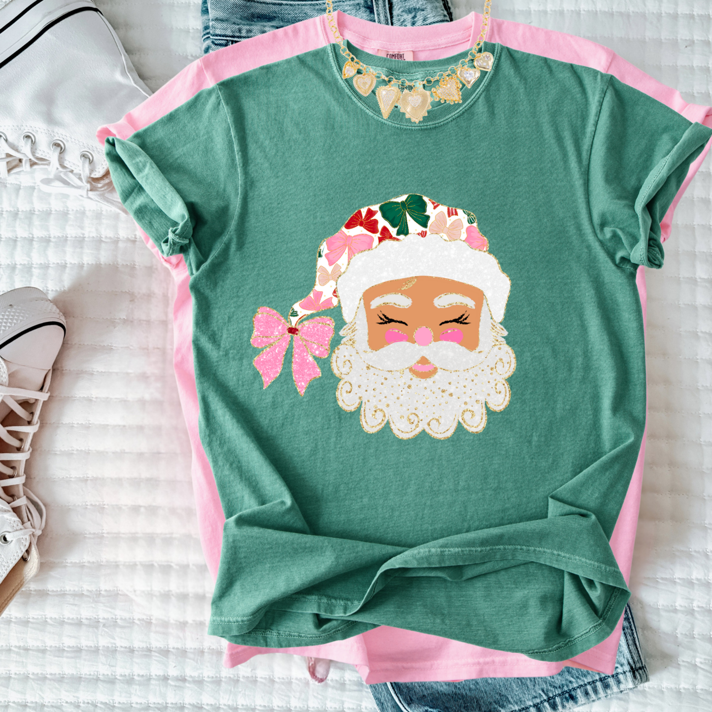 Jolly Doodle Santa Christmas Tee – Cute Vintage Santa Shirt – Comfort Colors Holiday Graphic