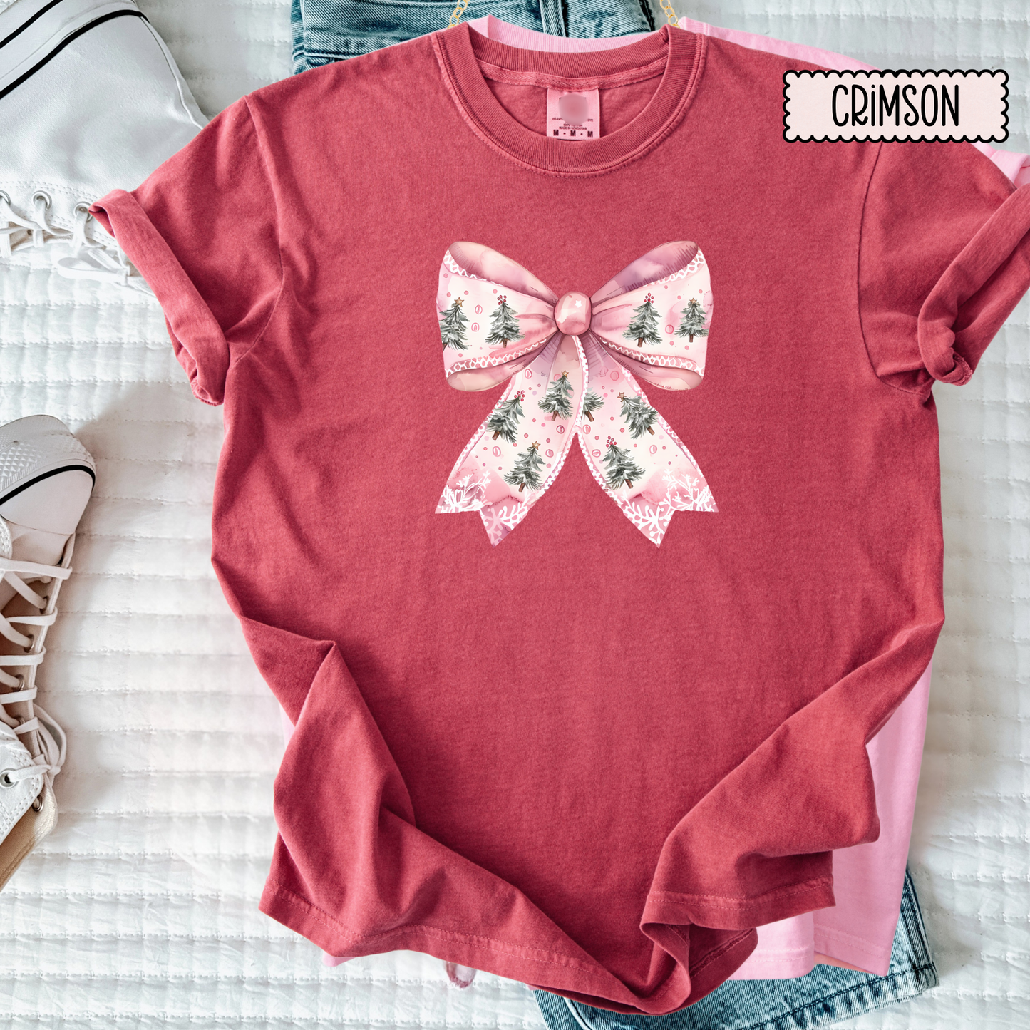 Pink Christmas Bow Shirt – Girly Holiday Comfort Colors Tee