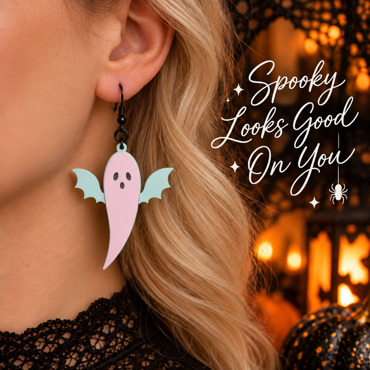 Dusty Rose Ghost Bat Earrings | Pastel Halloween Acrylic Earrings