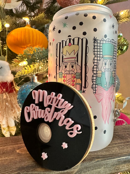 Pastel Nutcracker Christmas Cup | Frosted 16oz Glass Can | Women’s Holiday Iced Coffee Cup