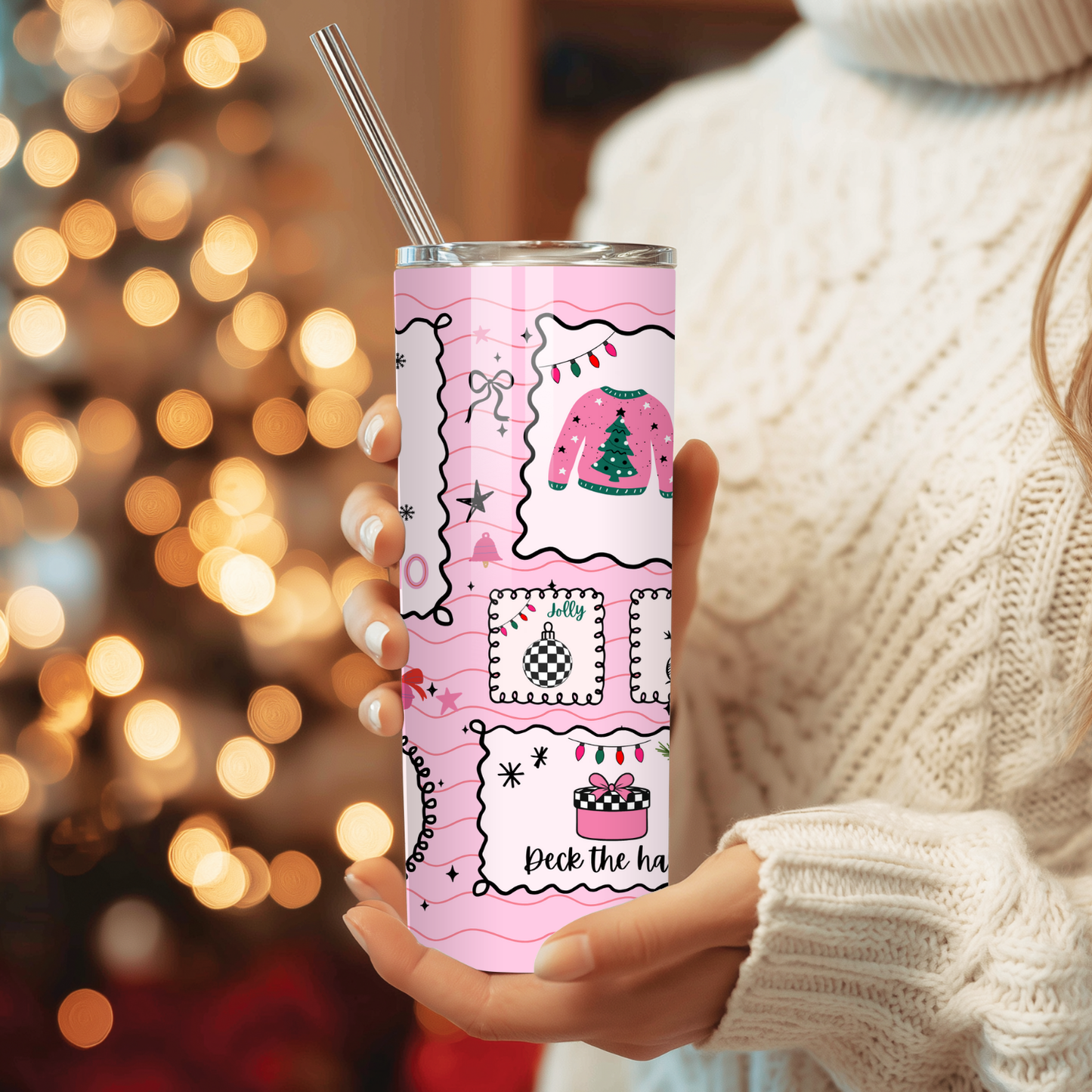 Santa Tumbler | Cute Whimsy Christmas Holiday Cup | Stainless Steel Tumbler