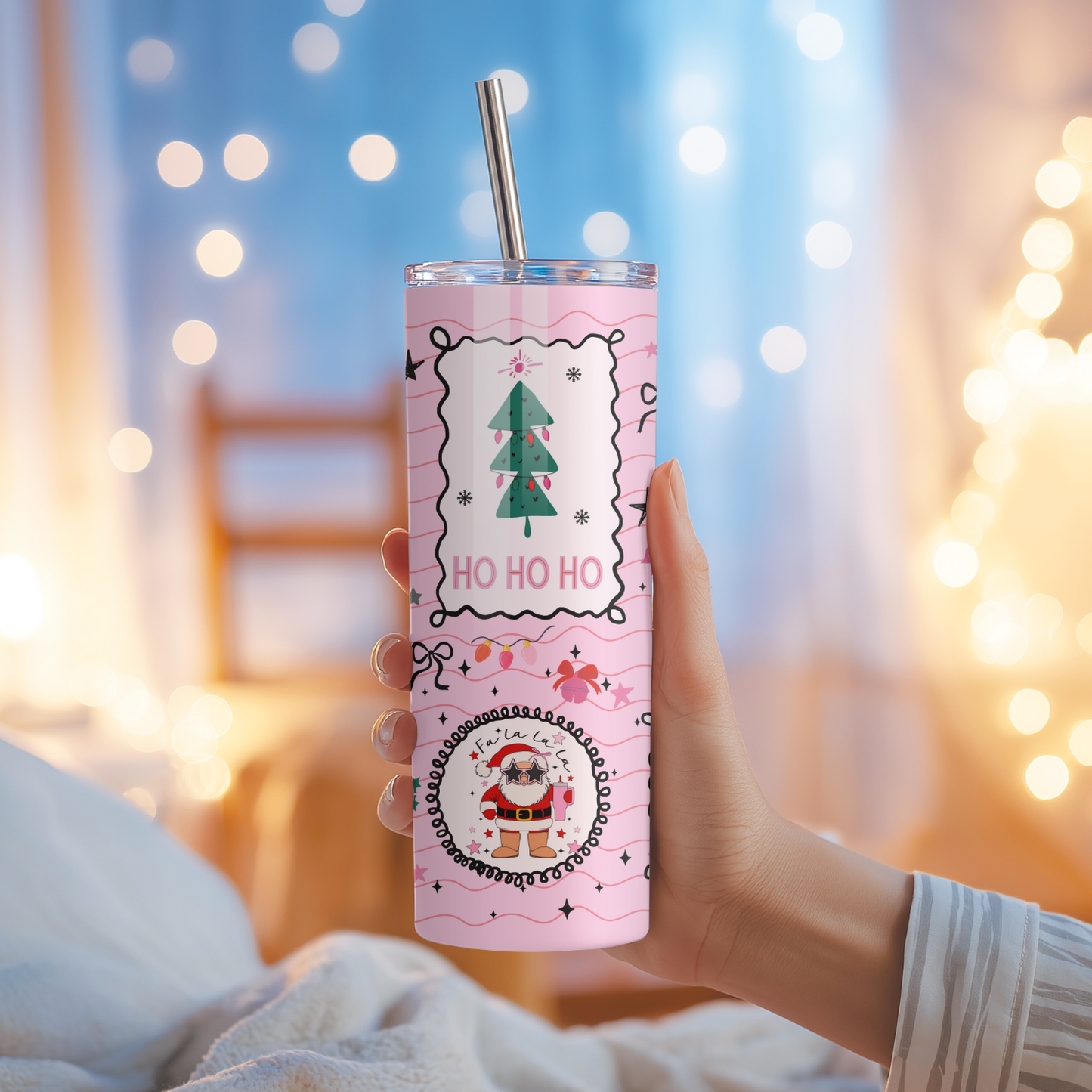 Santa Tumbler | Cute Whimsy Christmas Holiday Cup | Stainless Steel Tumbler