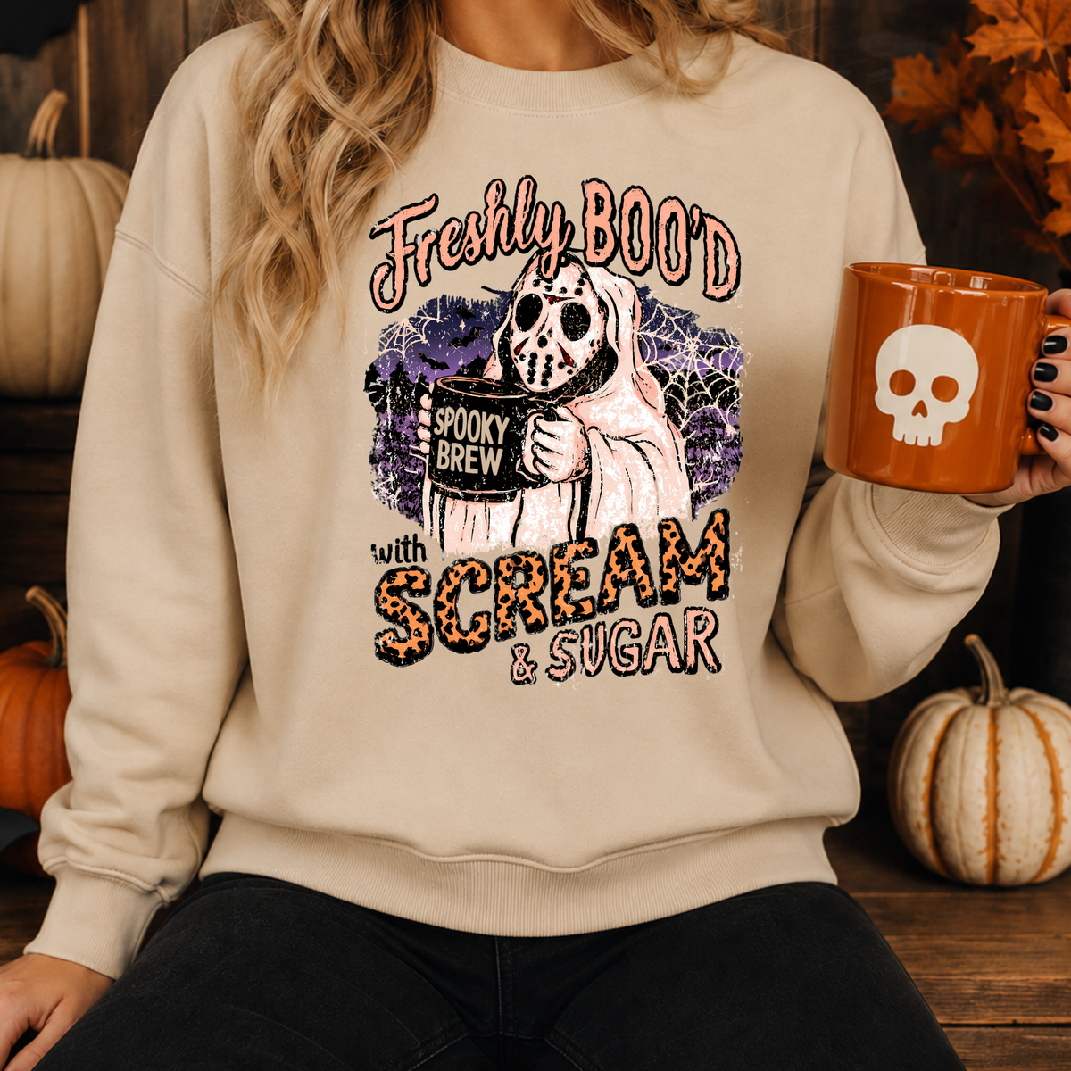 Freshly Boo’d Scream & Sugar Halloween Sweatshirt | Spooky Coffee Ghost Crewneck