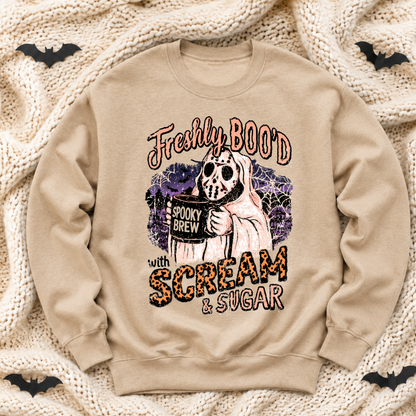 Freshly Boo’d Scream & Sugar Halloween Sweatshirt | Spooky Coffee Ghost Crewneck