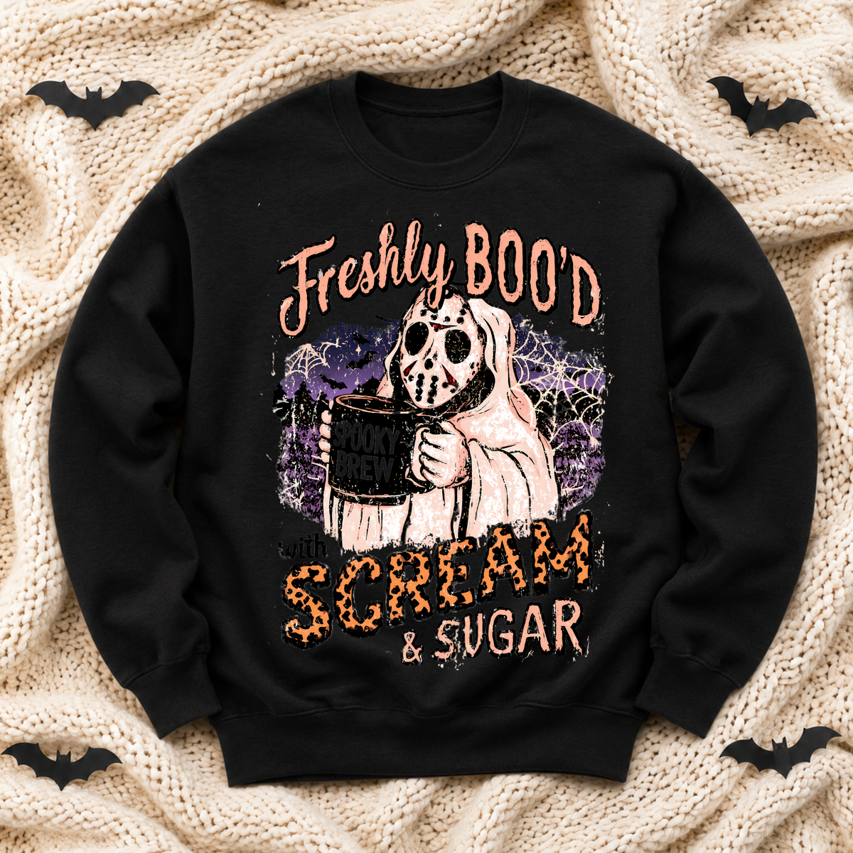 Freshly Boo’d Scream & Sugar Halloween Sweatshirt | Spooky Coffee Ghost Crewneck