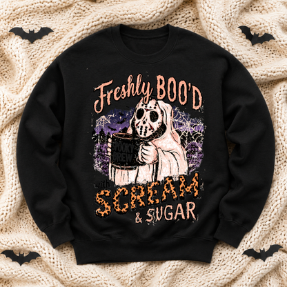 Freshly Boo’d Scream & Sugar Halloween Sweatshirt | Spooky Coffee Ghost Crewneck