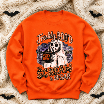 Freshly Boo’d Scream & Sugar Halloween Sweatshirt | Spooky Coffee Ghost Crewneck