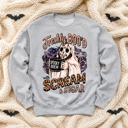 Freshly Boo’d Scream & Sugar Halloween Sweatshirt | Spooky Coffee Ghost Crewneck