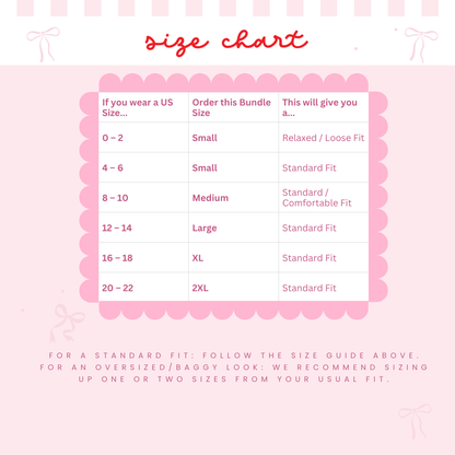 Size chart for unisex Valentine sweatshirts and t-shirts, including US size 8-10 to Medium conversion
