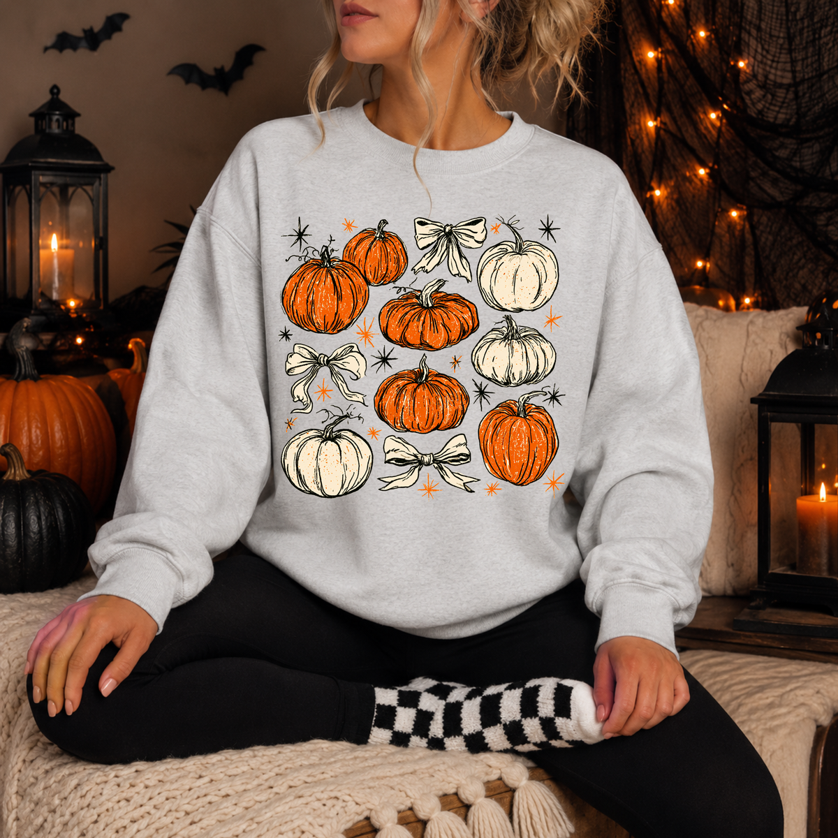 Pumpkin Patch Halloween Sweatshirt | Retro Pumpkin & Bow Crewneck