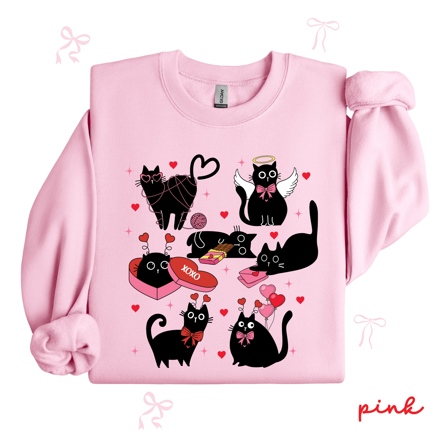 Personalized Valentine Black Cat Sweatshirt | Custom Cat Name Sleeve | Cute Valentine Sweatshirt for Women