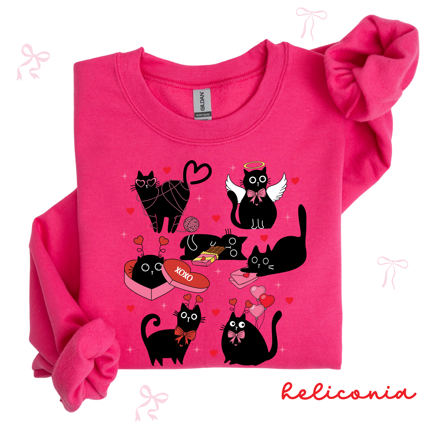 Personalized Valentine Black Cat Sweatshirt | Custom Cat Name Sleeve | Cute Valentine Sweatshirt for Women