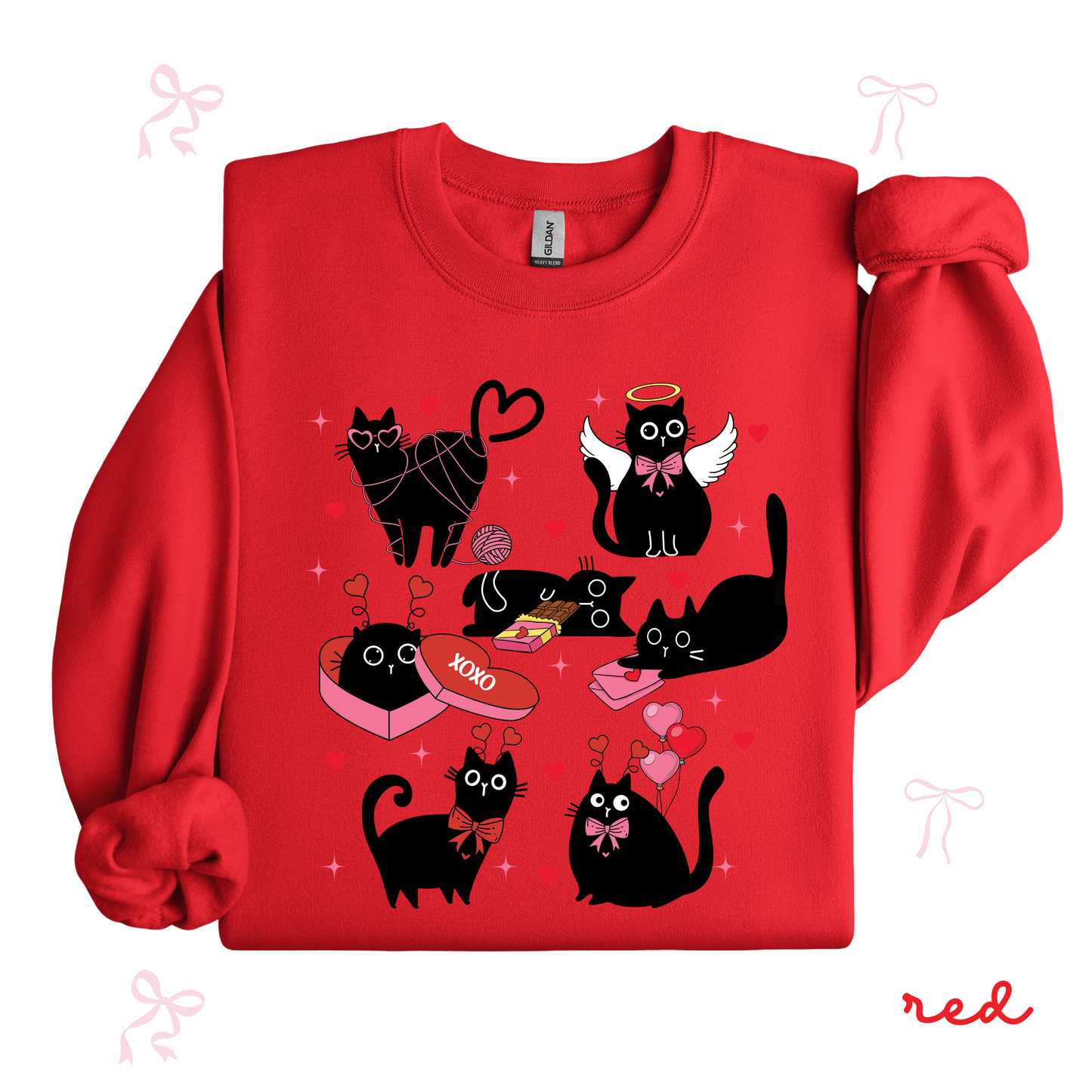 Personalized Valentine Black Cat Sweatshirt | Custom Cat Name Sleeve | Cute Valentine Sweatshirt for Women