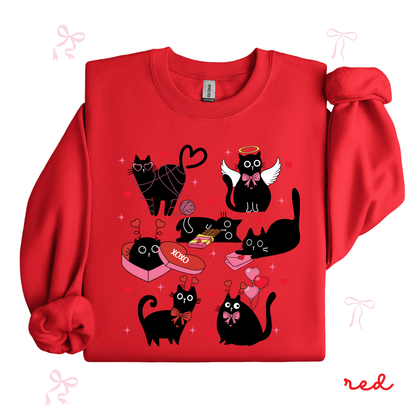 Personalized Valentine Black Cat Sweatshirt | Custom Cat Name Sleeve | Cute Valentine Sweatshirt for Women