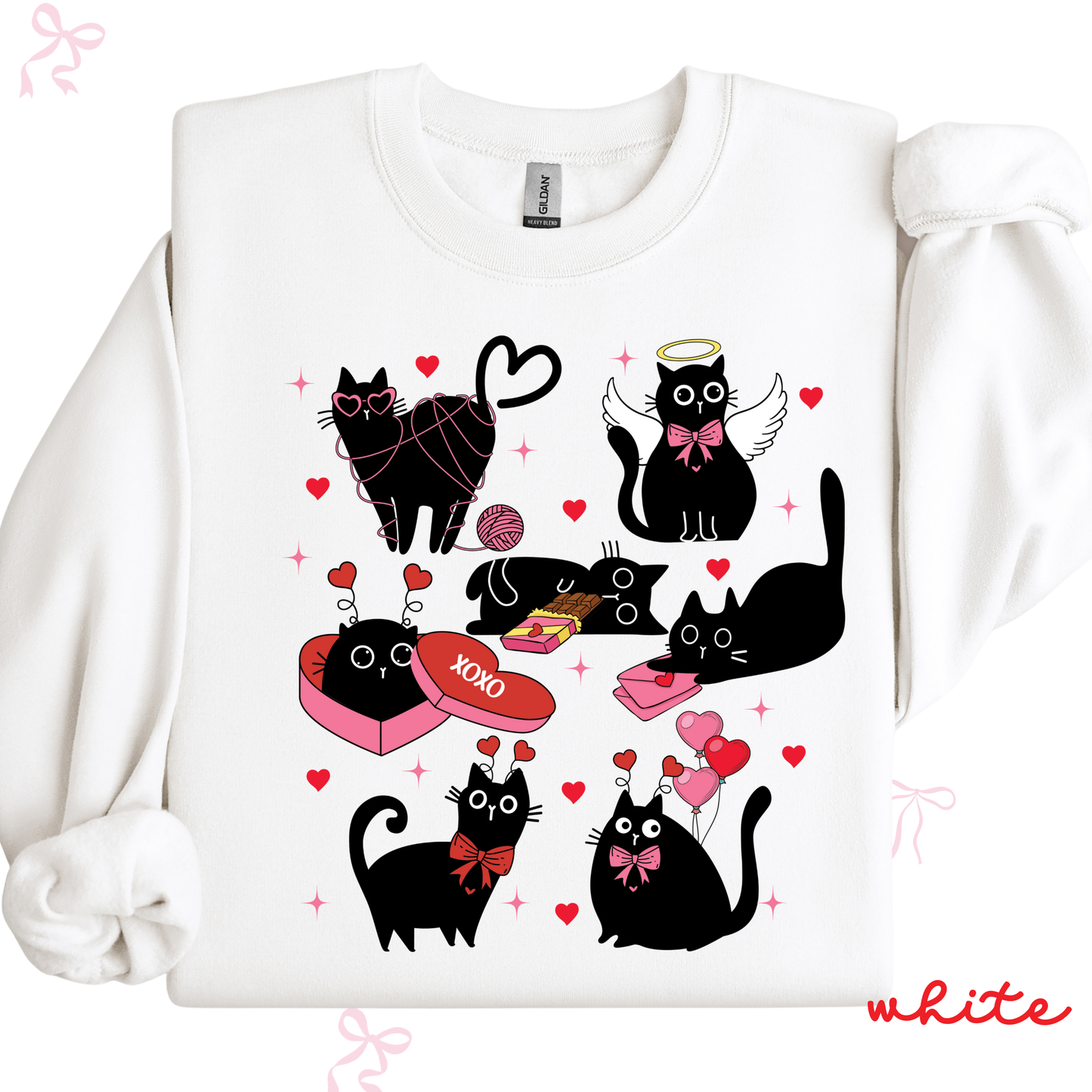 Personalized Valentine Black Cat Sweatshirt | Custom Cat Name Sleeve | Cute Valentine Sweatshirt for Women
