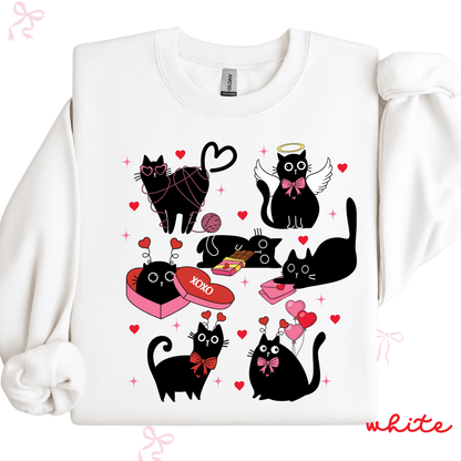 Personalized Valentine Black Cat Sweatshirt | Custom Cat Name Sleeve | Cute Valentine Sweatshirt for Women