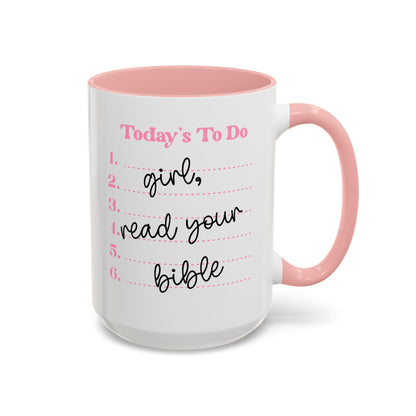 Today’s To-Do Christian Mug – 15oz Pink Handle & Interior Coffee Cup | Faith Gift for Women