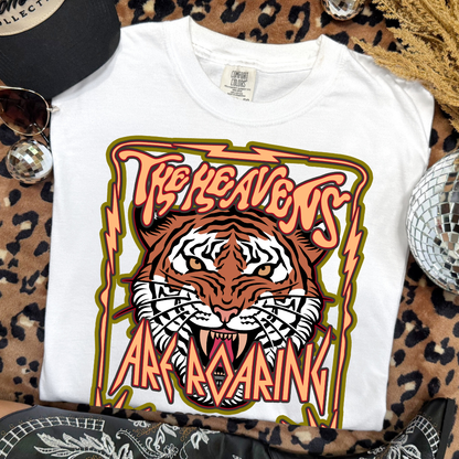 The Heavens Are Roaring | Christian Tiger Graphic T-Shirt | Worship Faith Tee for Women