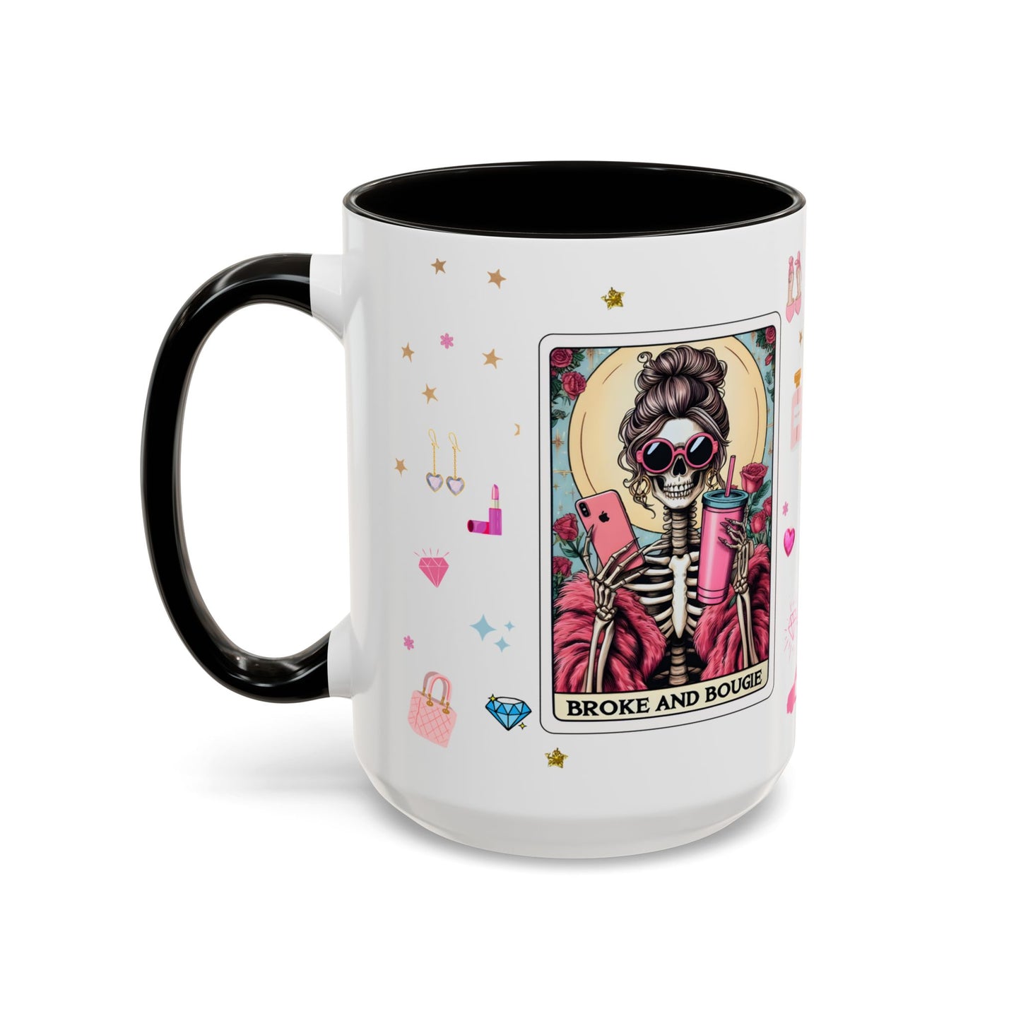Broke and Bougie Tarot Card Mug | 15 oz Funny Skeleton Coffee Mug | Cute Bougie Gift