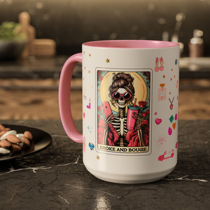 Broke and Bougie Tarot Card Mug | 15 oz Funny Skeleton Coffee Mug | Cute Bougie Gift