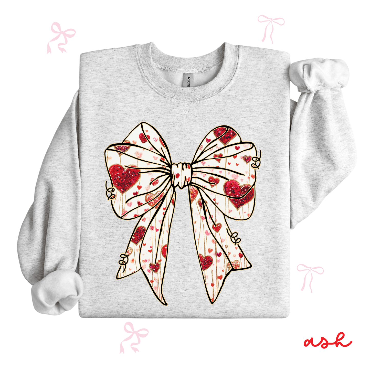 Bow Coquette Valentine Sweatshirt | Feminine Heart Bow Graphic | Cozy Valentine Crewneck for Women