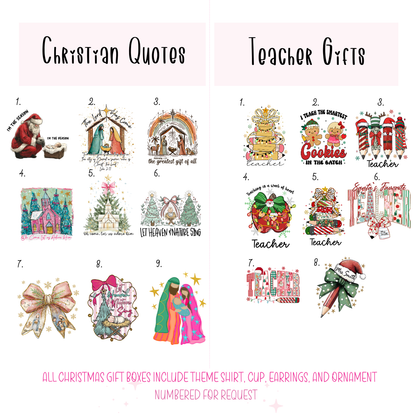Women’s Christmas Gift Box | Pick Your Theme | Tee + Tumbler + Ornament + Earrings | Cute Holiday Gift Ideas
