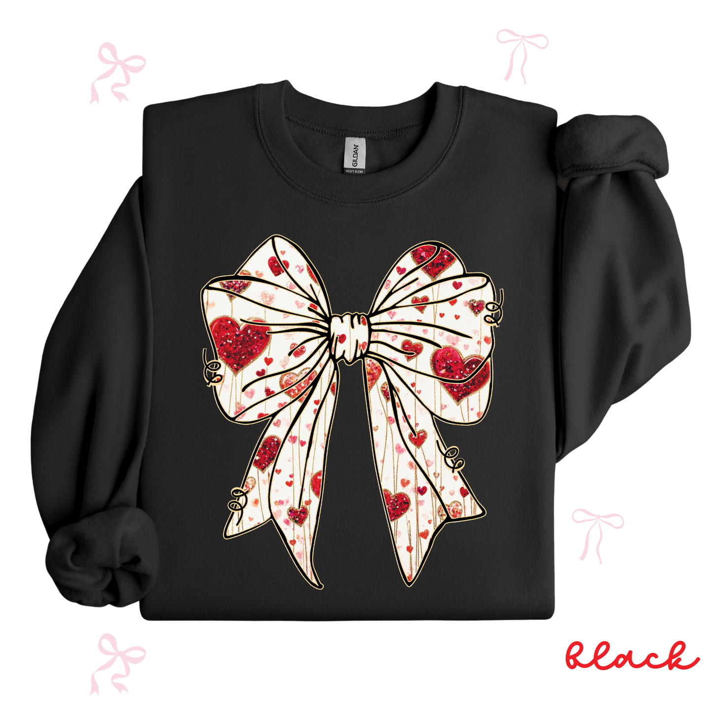 Bow Coquette Valentine Sweatshirt | Feminine Heart Bow Graphic | Cozy Valentine Crewneck for Women