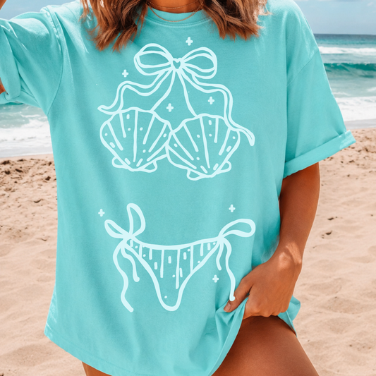 Bikini Line Art Graphic Tee | Summer Beach Shirt for Women | Coastal Vacation T-Shirt