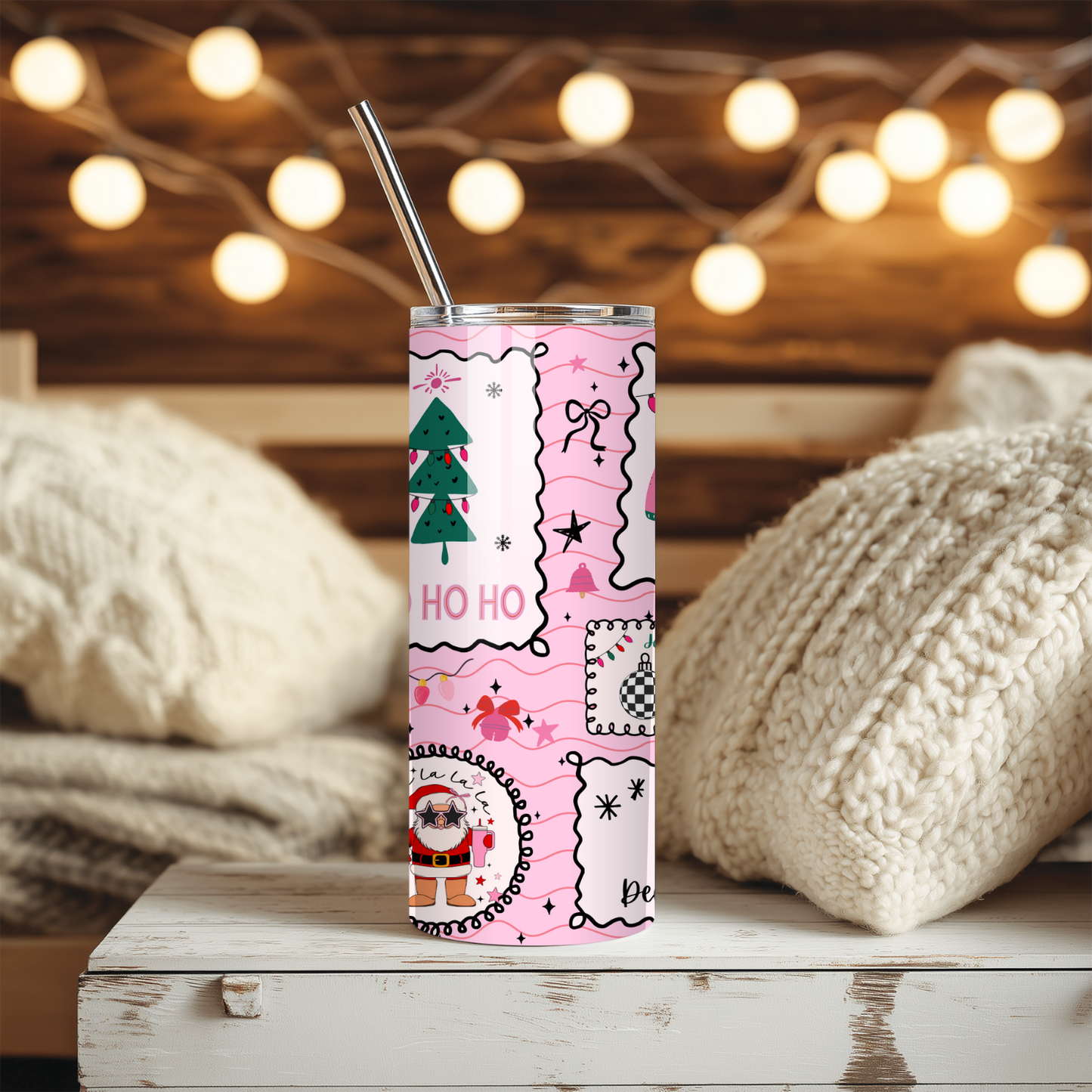 Santa Tumbler | Cute Whimsy Christmas Holiday Cup | Stainless Steel Tumbler