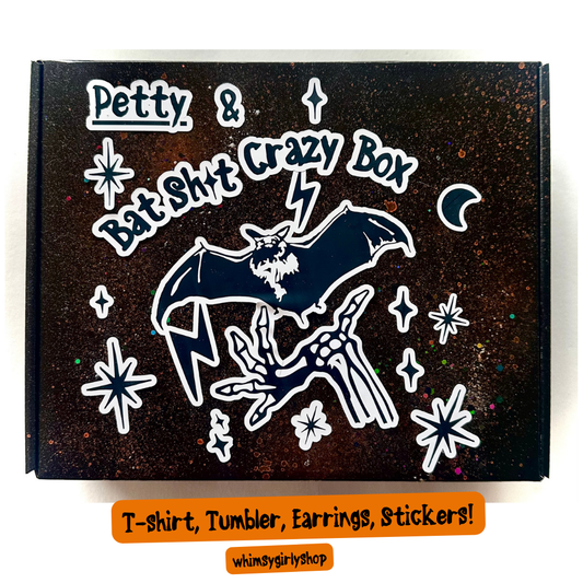 Petty Bat Box | Comfort Colors Tee + Tumbler + Bat Earrings + Stickers | Spooky Halloween Gift | Whimsy Girly Shop Halloween Womens OOTD