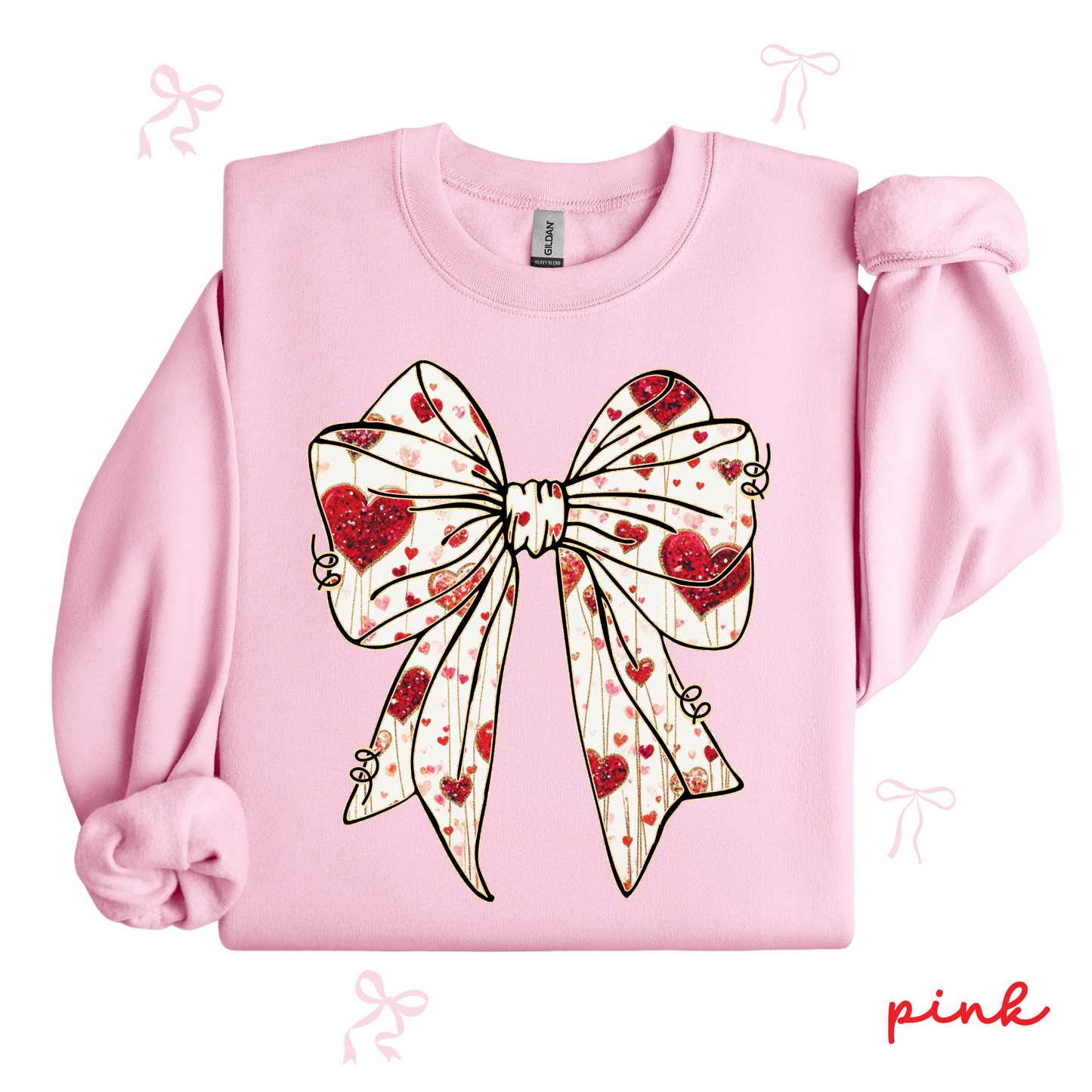 Bow Coquette Valentine Sweatshirt | Feminine Heart Bow Graphic | Cozy Valentine Crewneck for Women