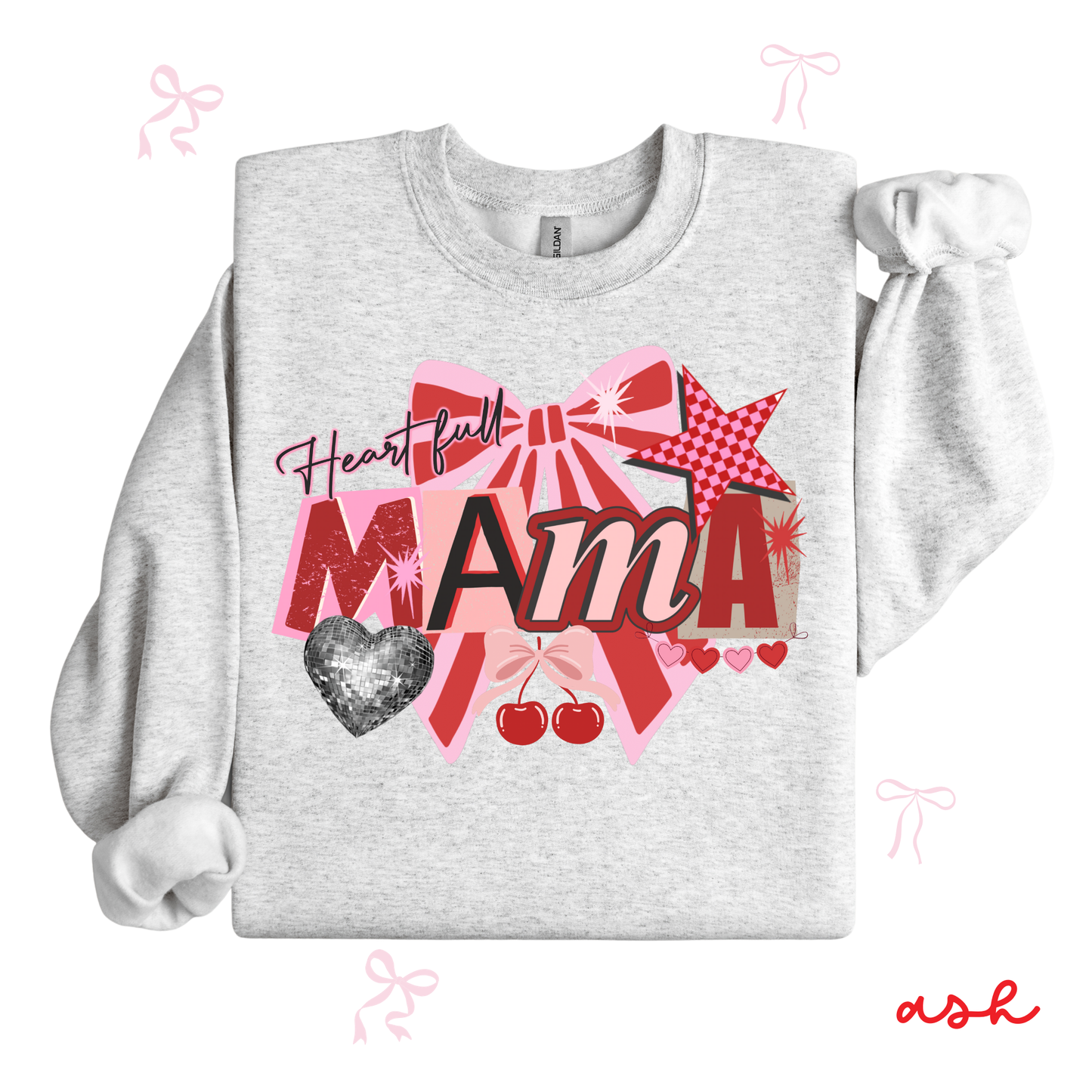Mama Valentine Sweatshirt | Coquette Bow Graphic | Cute Heart Mama Pullover
