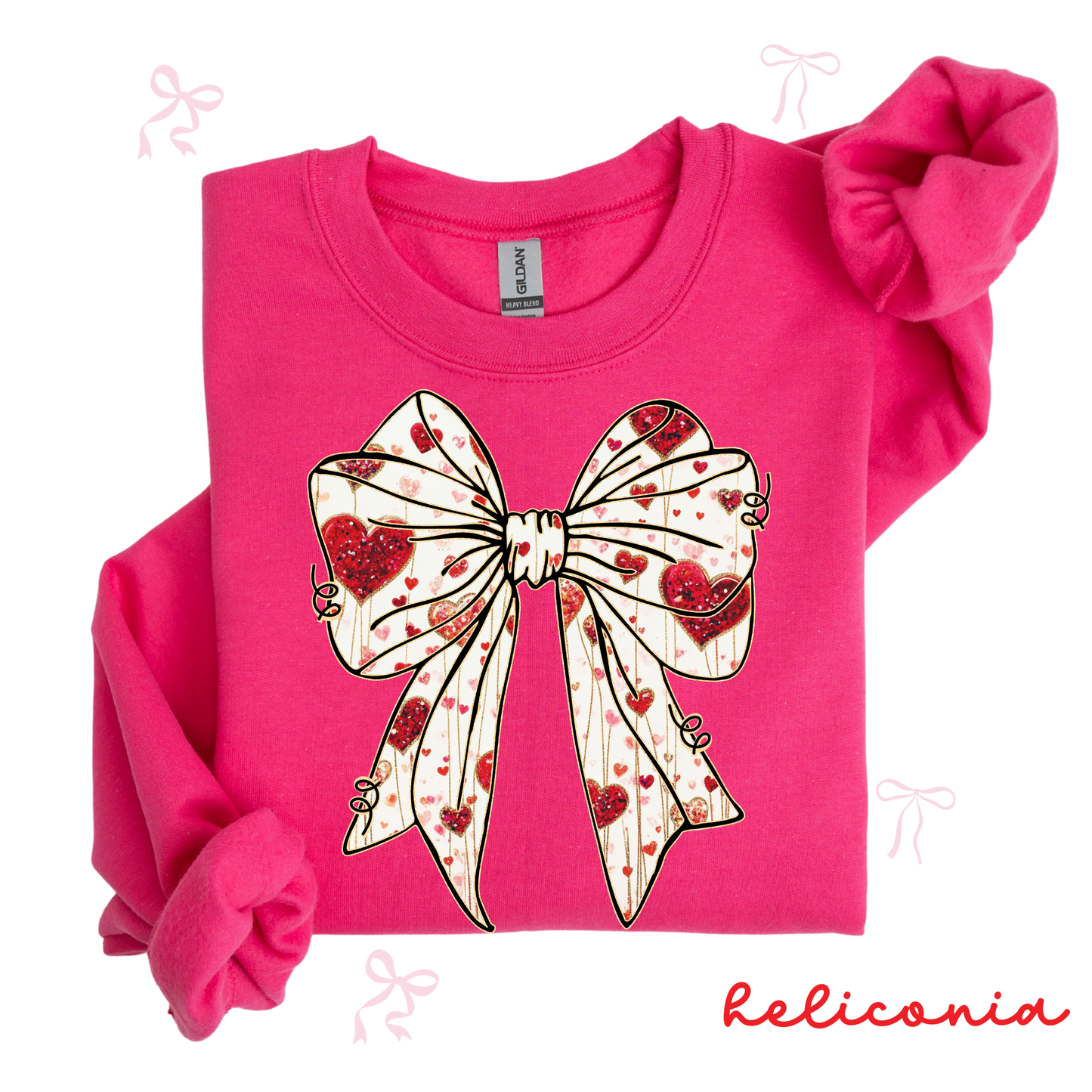 Bow Coquette Valentine Sweatshirt | Feminine Heart Bow Graphic | Cozy Valentine Crewneck for Women