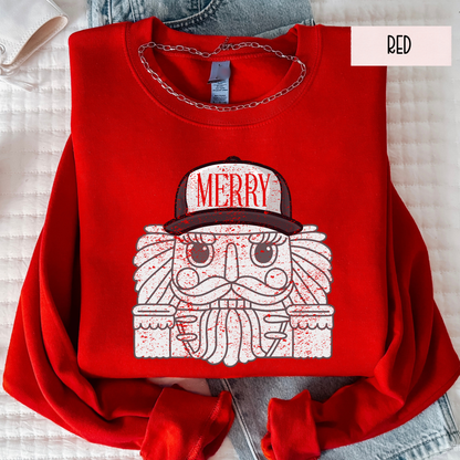 Merry Nutcracker Sweatshirt | Cute Christmas Crewneck | Cozy Holiday Nutcracker Top
