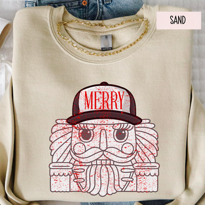 Merry Nutcracker Sweatshirt | Cute Christmas Crewneck | Cozy Holiday Nutcracker Top