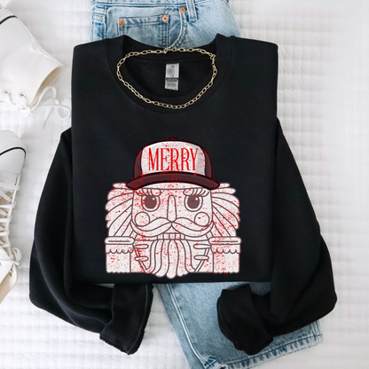Merry Nutcracker Sweatshirt | Cute Christmas Crewneck | Cozy Holiday Nutcracker Top