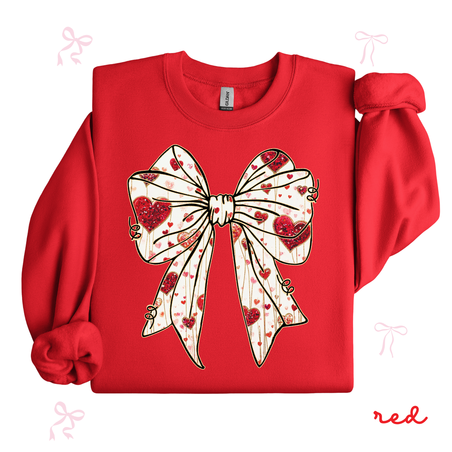 Bow Coquette Valentine Sweatshirt | Feminine Heart Bow Graphic | Cozy Valentine Crewneck for Women