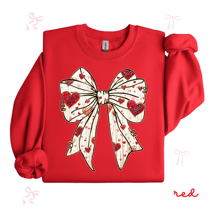 Bow Coquette Valentine Sweatshirt | Feminine Heart Bow Graphic | Cozy Valentine Crewneck for Women
