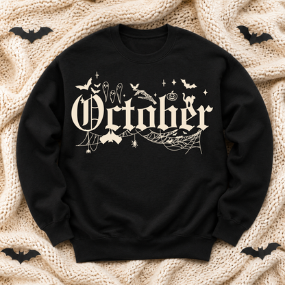October Halloween Sweatshirt | Front & Back Spooky Crewneck