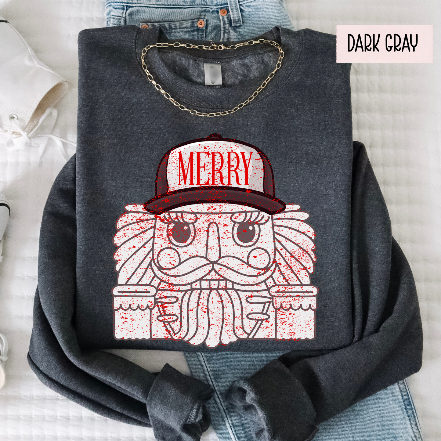 Merry Nutcracker Sweatshirt | Cute Christmas Crewneck | Cozy Holiday Nutcracker Top