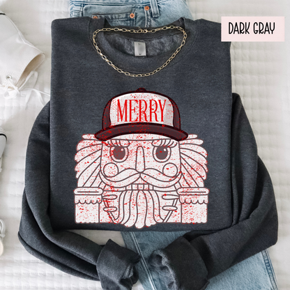 Merry Nutcracker Sweatshirt | Cute Christmas Crewneck | Cozy Holiday Nutcracker Top