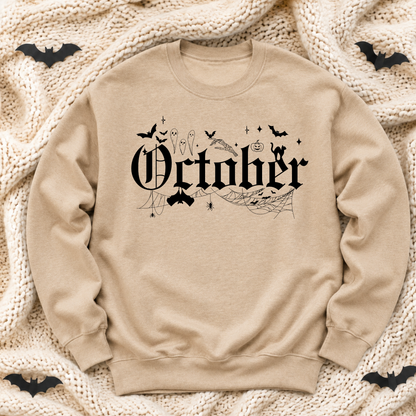 October Halloween Sweatshirt | Front & Back Spooky Crewneck