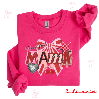 Mama Valentine Sweatshirt | Coquette Bow Graphic | Cute Heart Mama Pullover