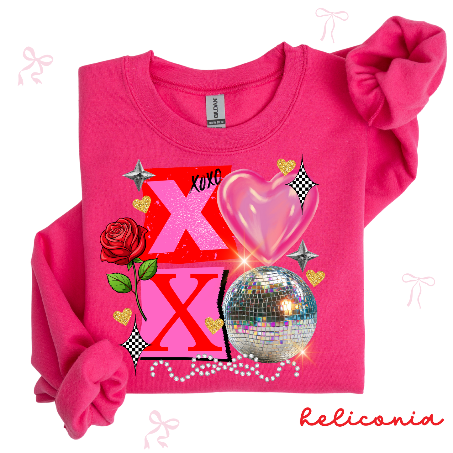 XOXO Disco Valentine Sweatshirt | Sparkly Heart Graphic Crewneck | Fun Valentine’s Day Pullover