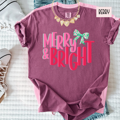 Merry & Bright Cozy Christmas T-Shirt  – Preppy Cute Holiday Graphic Shirt