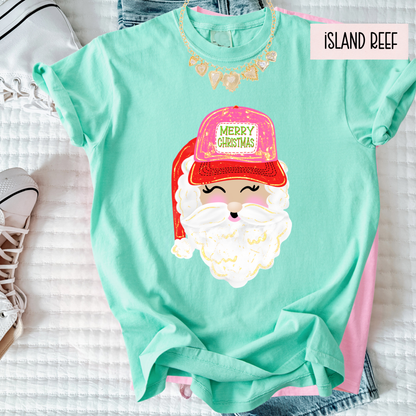 Vintage Brushstroke Santa Christmas T-Shirt | Preppy Girly Holiday Graphic Tee