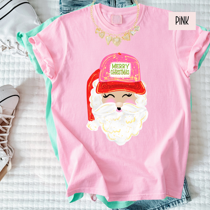 Vintage Brushstroke Santa Christmas T-Shirt | Preppy Girly Holiday Graphic Tee